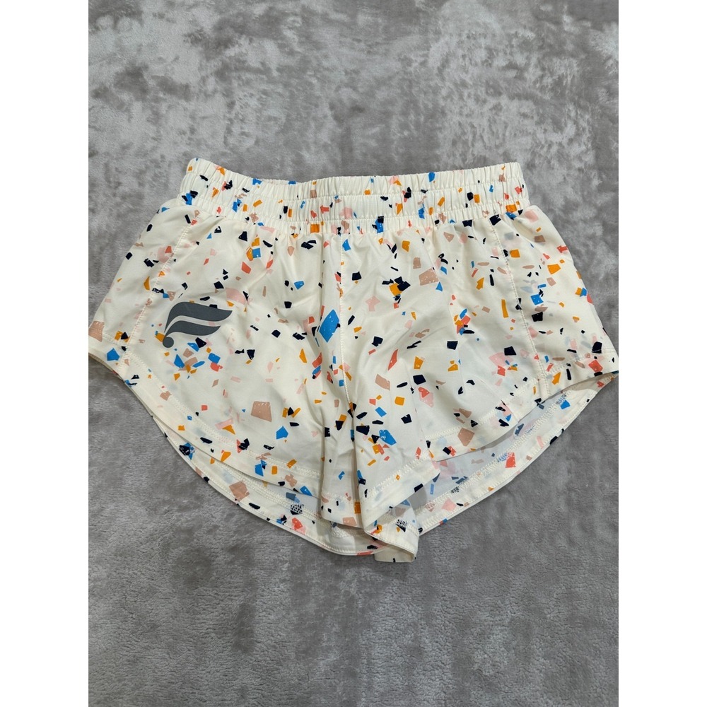 Fabletics O2 Run Shorts XXS Lined Terrazzo Confetti Print Cream Athletic Train